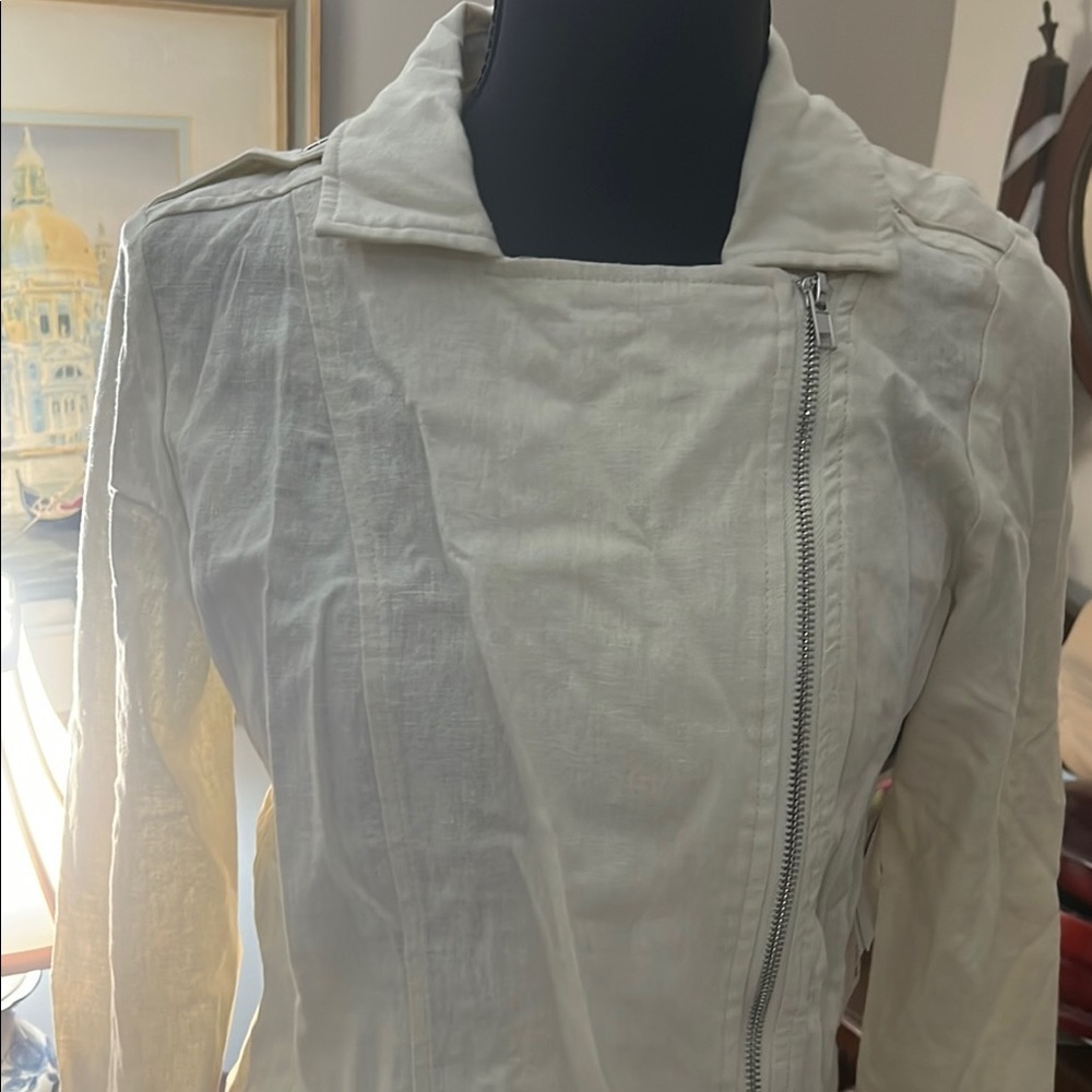 JustFab Cream Utility Jacket Lightweight Asymmetrical